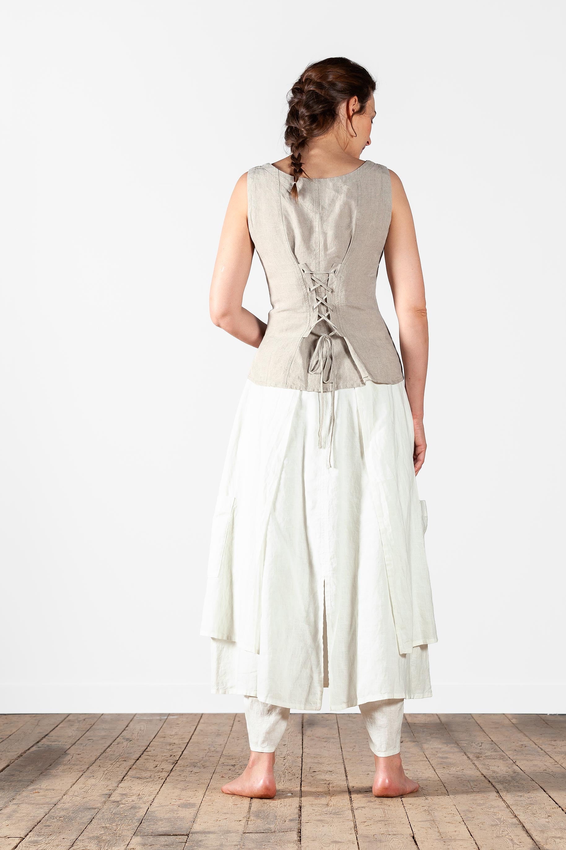 Layered wrap linen trouser skirt