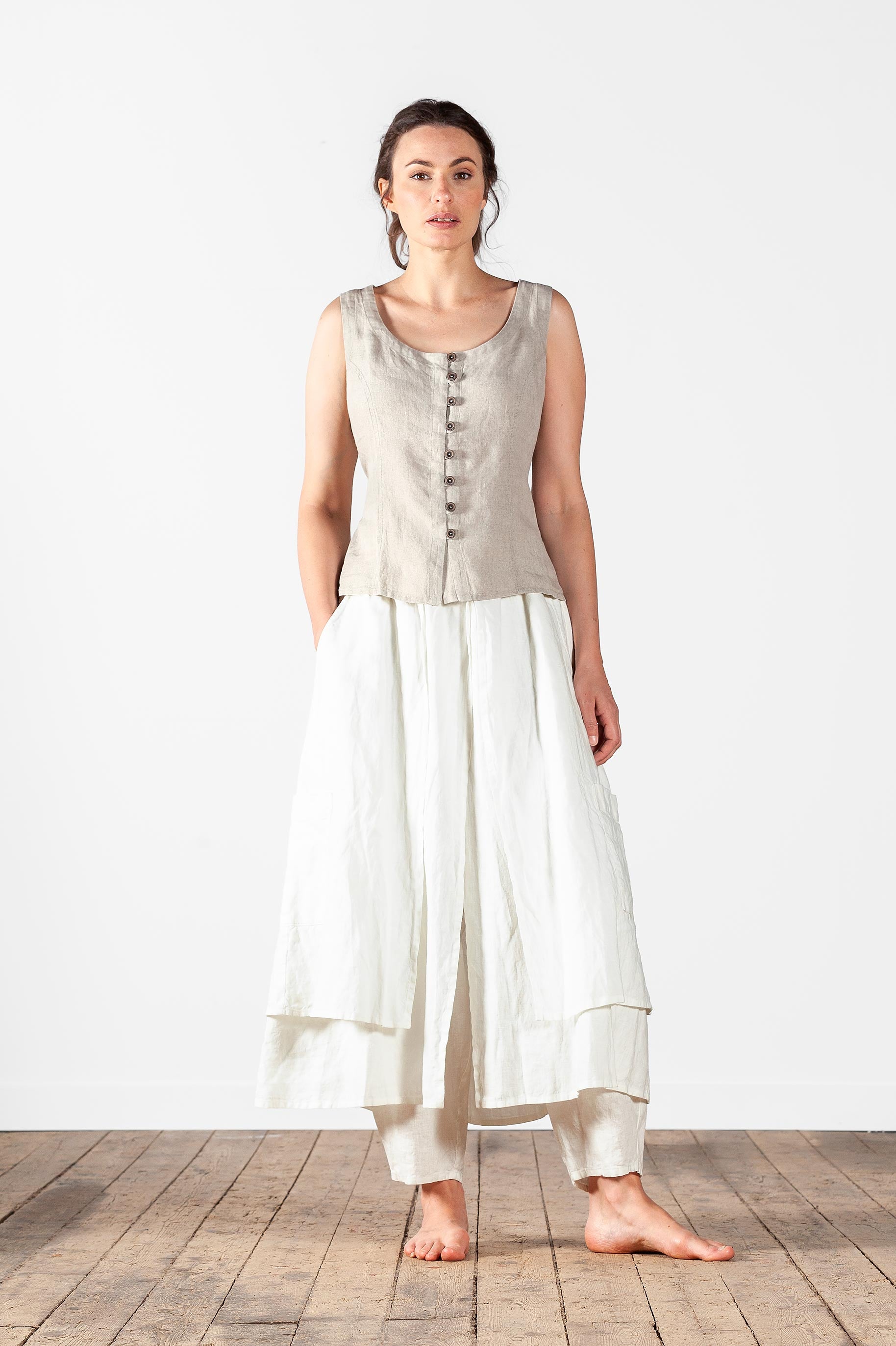 Layered wrap linen trouser skirt