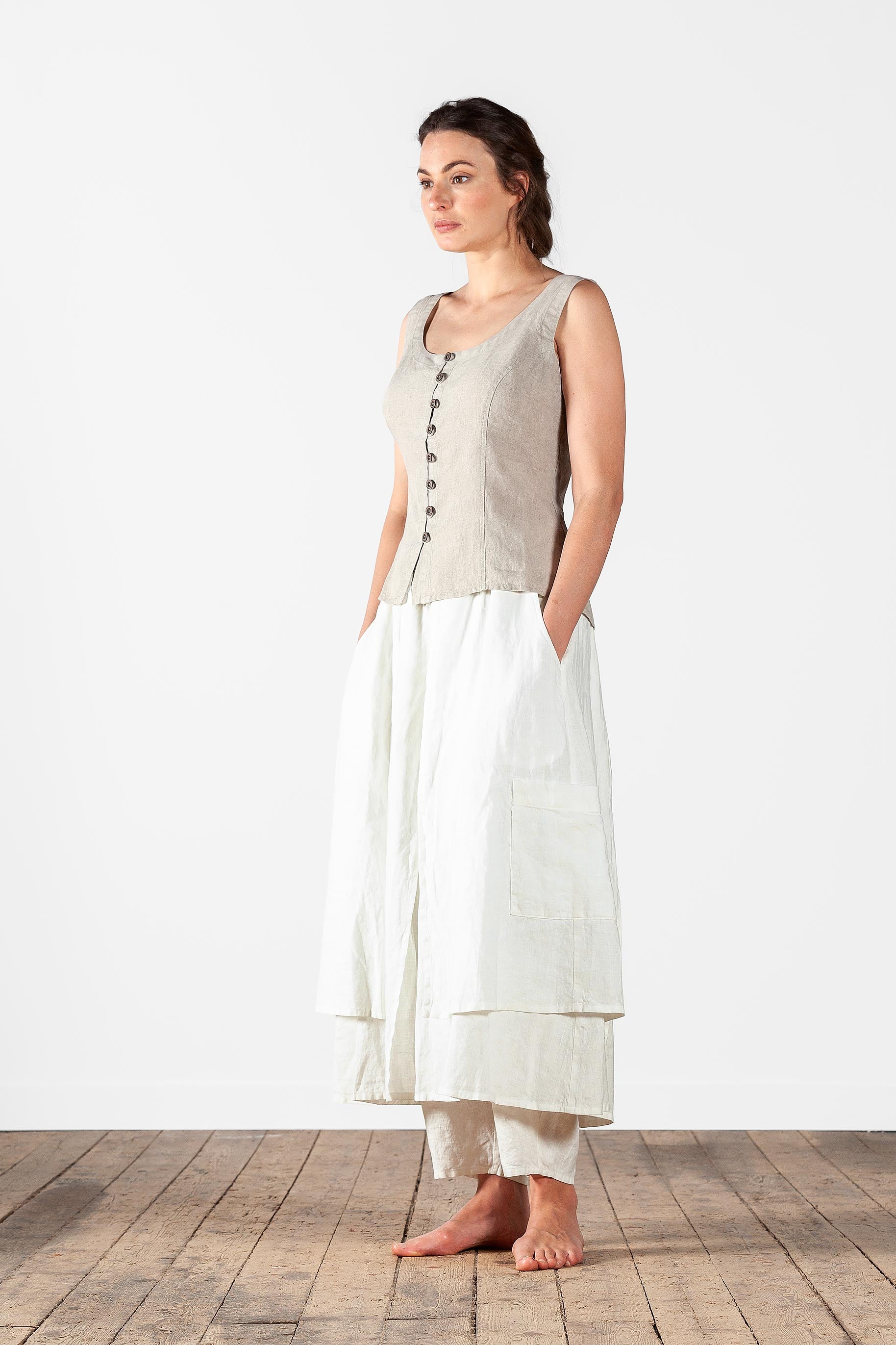 Layered wrap linen trouser skirt