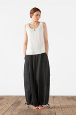 Straight tank top with buttons in linen