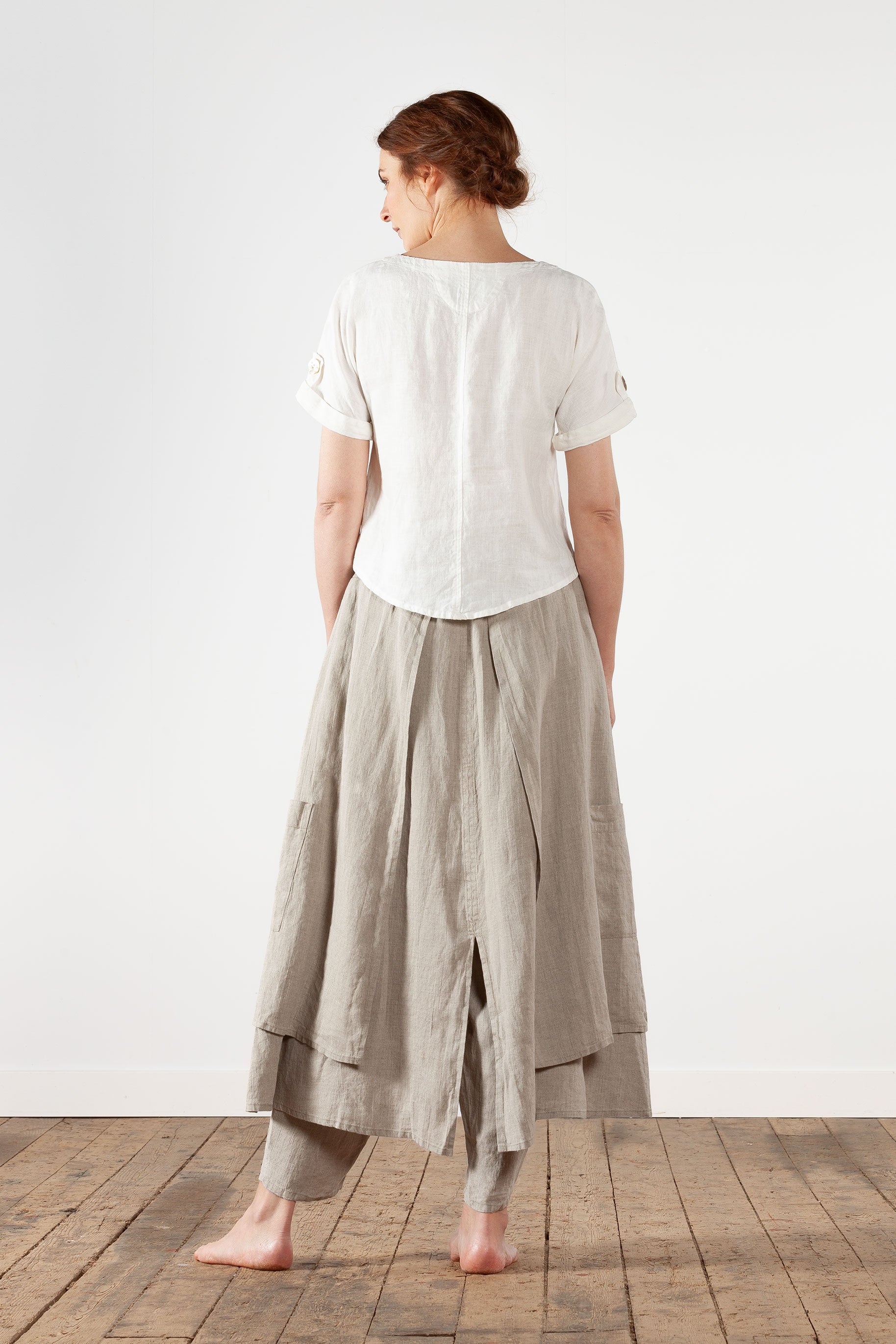 Layered wrap linen trouser skirt