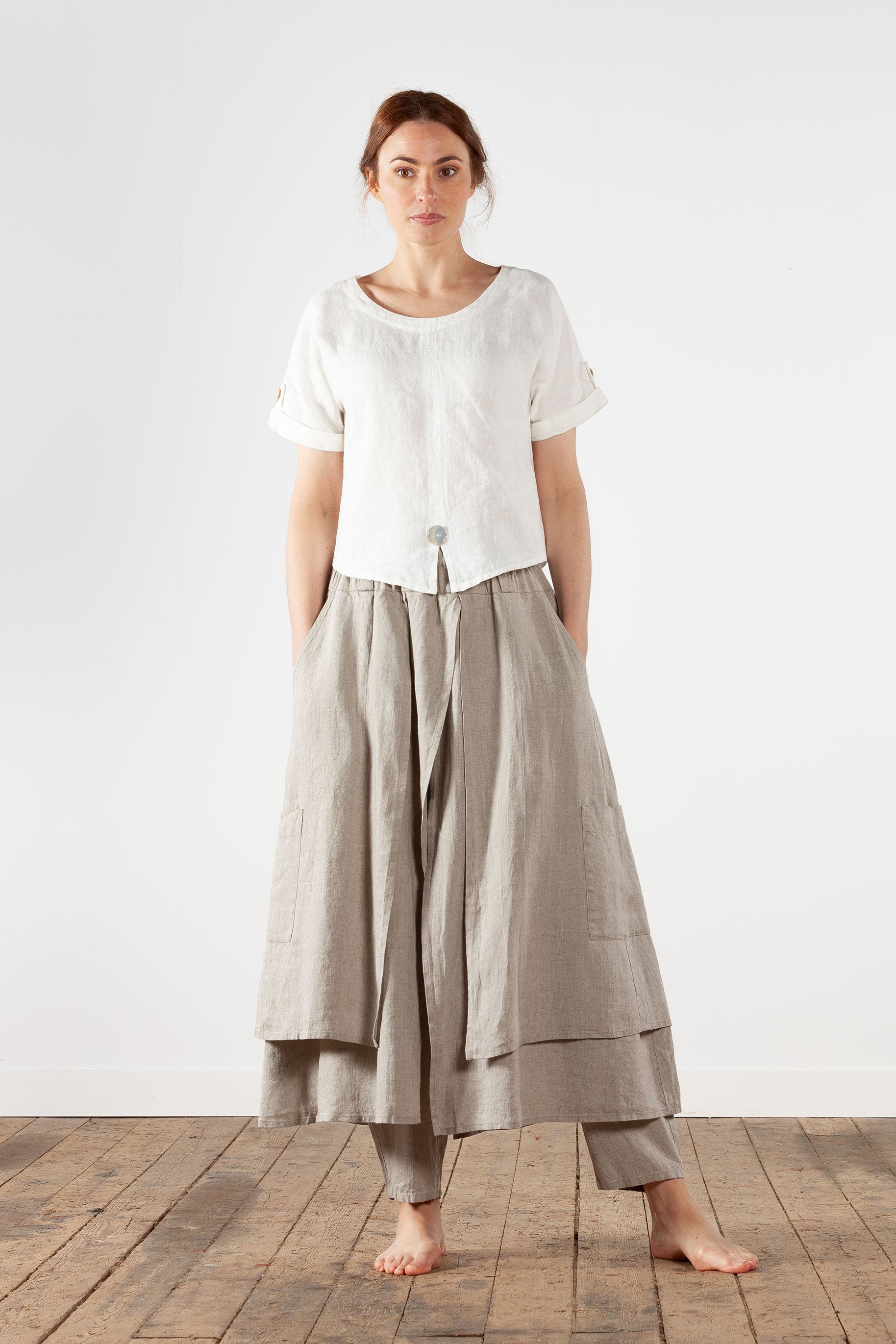 Layered wrap linen trouser skirt