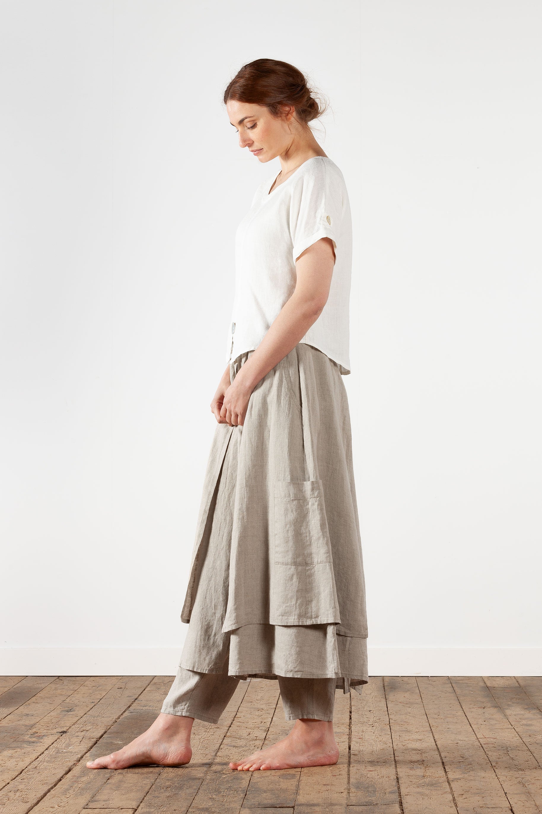 Layered wrap linen trouser skirt